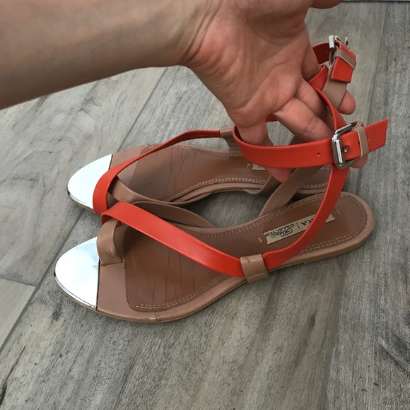 Zara flat sandals- orange/tan- silver tip- size 37 - Picture 4 of 7